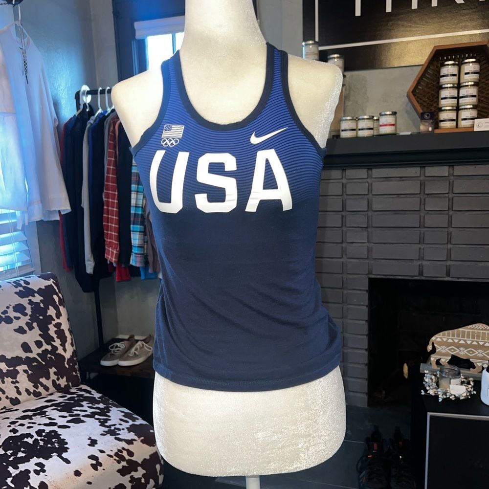 Nike USA tank size girls M blue white